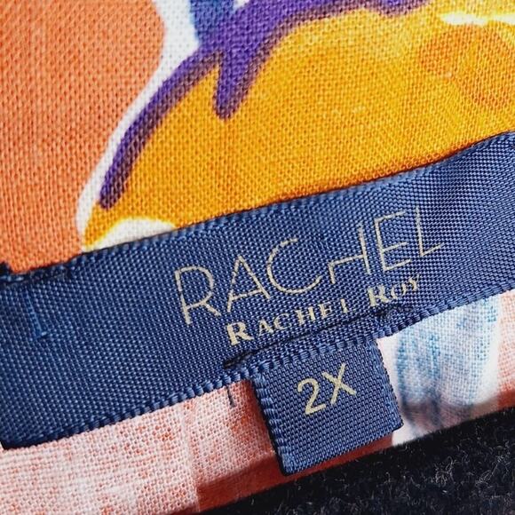 Rachel Rachel Roy Linen Floral Top 2X Popover Tiger Lily Flutter Sleeve V-neck - Picture 5 of 9